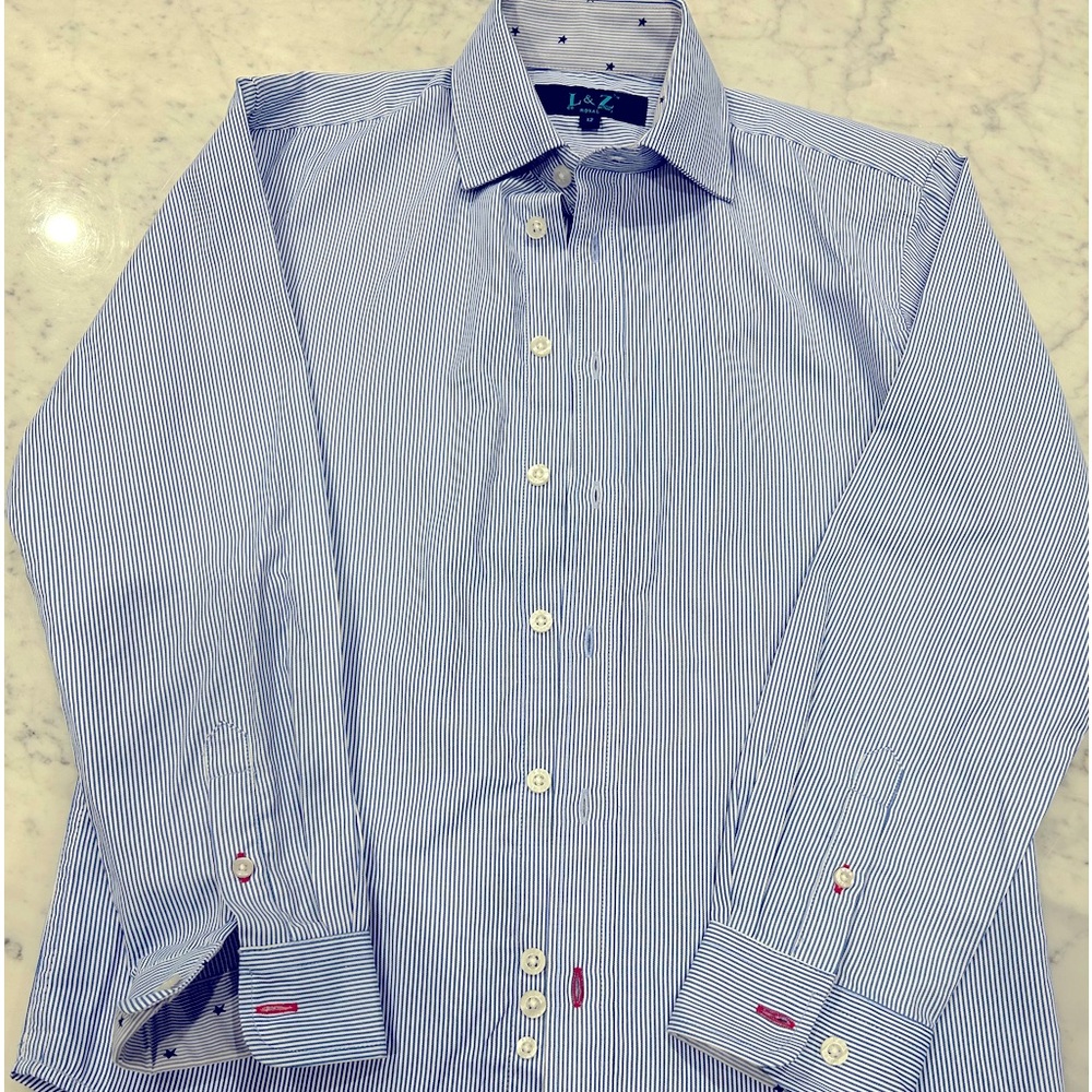Boys Leo & Zachary size 12 blue and white pinstripe dress shirt